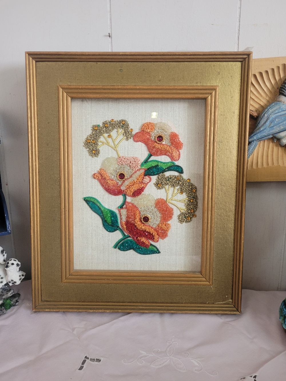 Vintage Floral Sand Art Retro 1970s Wooden Frame